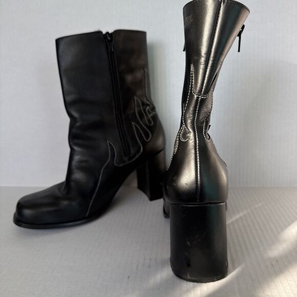 Harley Davidson Womens Leather High Heel Riding Flame Boots Sz 9M Black See Pics - Picture 3 of 12